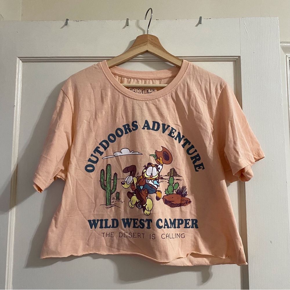 Nickelodeon Garfield & Odie Cowboy Western Cropped Graphic T-Shirt Tee